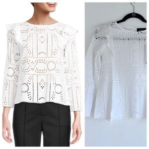 NEW The Kooples Women's Ruffle Eyelet Lace Embroidered Top in White Size 1 (US4)
